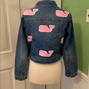 Hand Painted Pink Whale Print Per Se Jean Jacket